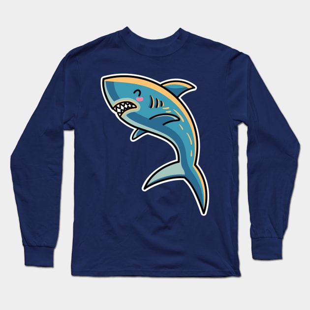 Kawaii Cute Shark Long Sleeve T-Shirt by freeves